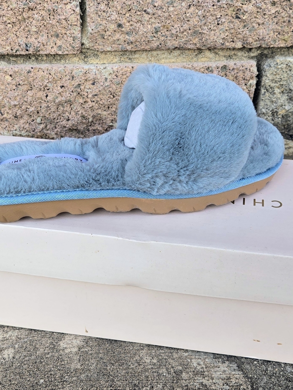 Chinese Laundry Plush Slide Slippers - Light Blue